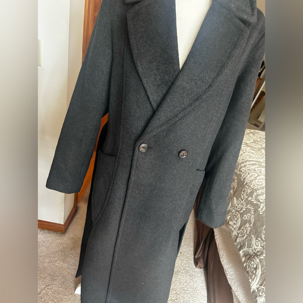 Bernardo Dark Gray Double Breasted Tie Waist Trench Coat Size Medium - Picture 7 of 11